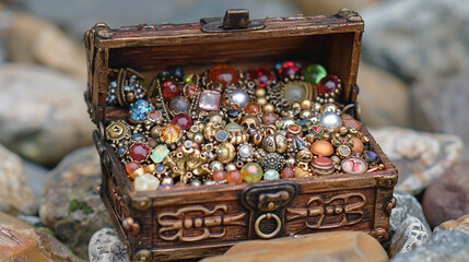 old wooden box with jewelry