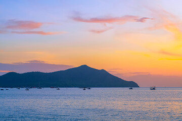 View of seascape with twilight sky, Pattaya Thailand. 
