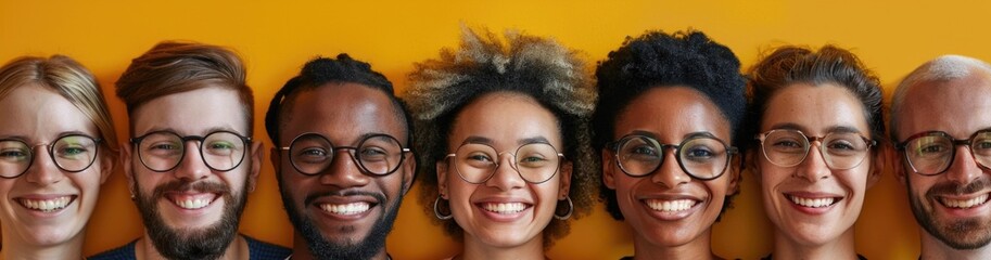 An ethnically diverse group of people displaying a range of facial expressions, including happiness, surprise, confusion, and curiosity - obrazy, fototapety, plakaty