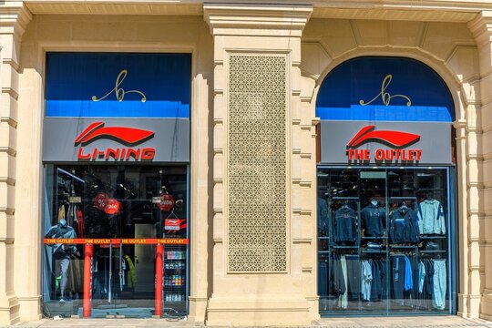 Tashkent, Uzbekistan - September 16, 2023: Sportswear store of the modern brand Li-Ning