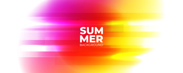 Defocused bright colored abstract background with horizontal dynamic lines. Blurred vibrant color gradients for Summer season creative graphic design. Vector illustration.