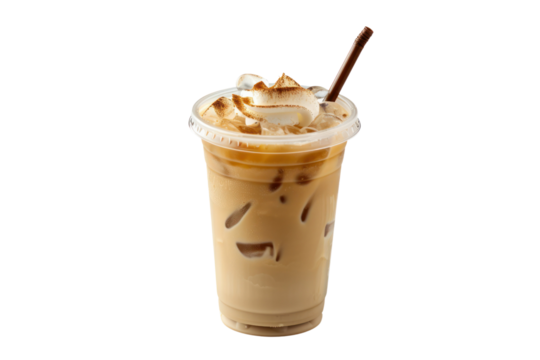 Iced coffee in a glass with ice
isolated on white background