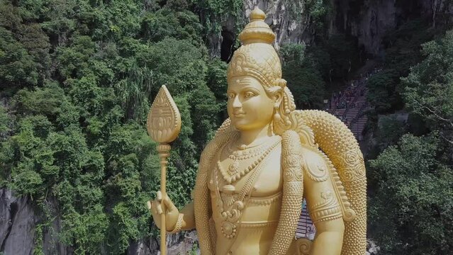 Aerial view of Batu Caves with Statue of Lord Murugan, Kuala Lumpur, Malaysia.