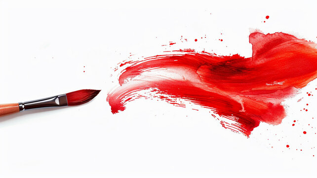 Red stroke of watercolor paint brush isolated on white white background