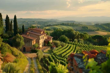 Fotobehang Serene Tuscan Countryside Vistas Echoing a Culinary Aesthetic of Everyday Life and Warm Connections © May's Creations