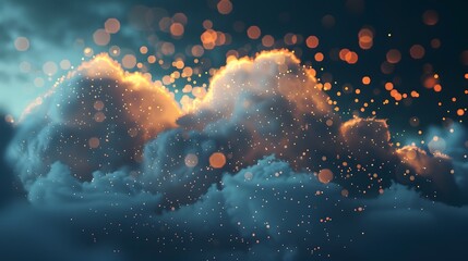 A visually striking digital cloudscape adorned with sparkling particles, creating a serene yet dynamic digital environment. - obrazy, fototapety, plakaty