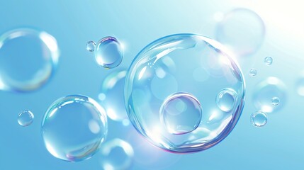 Ethereal Blue Soap Bubbles: Transparent Spheres and Effervescent Fizz for Clean Cosmetics and Rejuvenating Renewable Energy