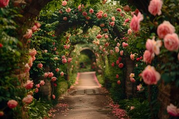 Fototapeta na wymiar Timeless Elegance of an English Garden Blooming with Roses in Documentary Editorial Photography Style