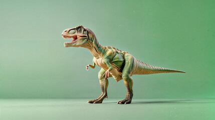 An animated velociraptor stands with an expressive face and playful stance, exuding dinosaur-themed fun
