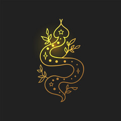 Snake vector illustration, hand drawn celestial boho line art logo, mystic moon tattoo elements for decoration. - 788107752
