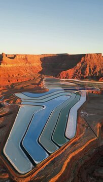 Aerial view of Elvis Rock and Potash Ponds, Moab, Utah, United States.