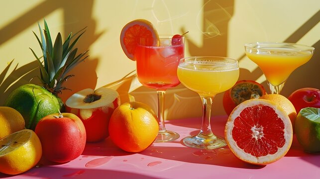 Vibrant Fruit and Drink Composition in Bea Lubas s Iconic Photography Style