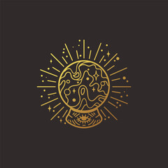 Crystal ball vector illustration, hand drawn celestial boho line art logo, icons and symbol mystic ocult tattoo elements for decoration. - 788108714