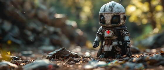 Cute and friendly 3D model - Modern Templar warrior. - obrazy, fototapety, plakaty