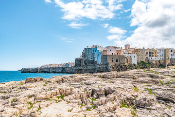 Cityscape of Polignano a Mare town, Puglia region, Italy, Europe.  Seascape of Adriatic sea