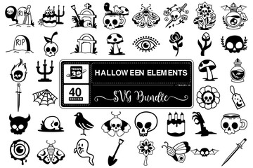 Set of Halloween Element Silhouette SVG Design Cut File for Cutting Machine	 - obrazy, fototapety, plakaty