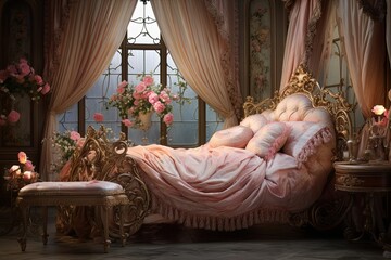 Obraz na płótnie Canvas Vintage Opulence: Opulent Rococo Bedroom Designs and Luxurious Bedding