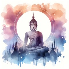 Abstract, minimalist watercolor picture illustration of Buddha Purnima