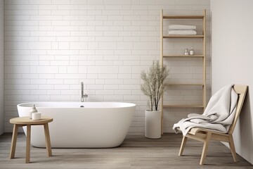 Fototapeta na wymiar Minimalist Serenity: Scandinavian White Tile Bathroom Concepts