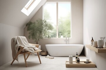 Fototapeta na wymiar Serene Minimalism: Scandinavian White-Tiled Bathroom Inspirations