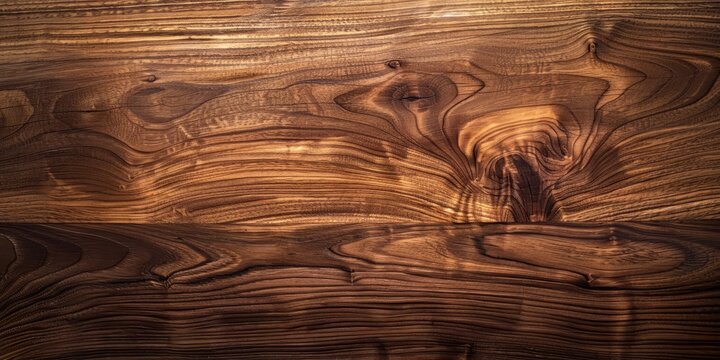 Close-up of polished wood texture with dark and light brown natural lines and crack