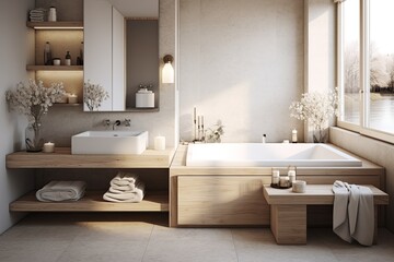 Fototapeta na wymiar Muted Elegance: Tranquil Scandinavian Bathroom Designs