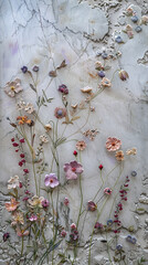 Panel Wall Art, Calacatta Marble with Scattered Wildflower Designs