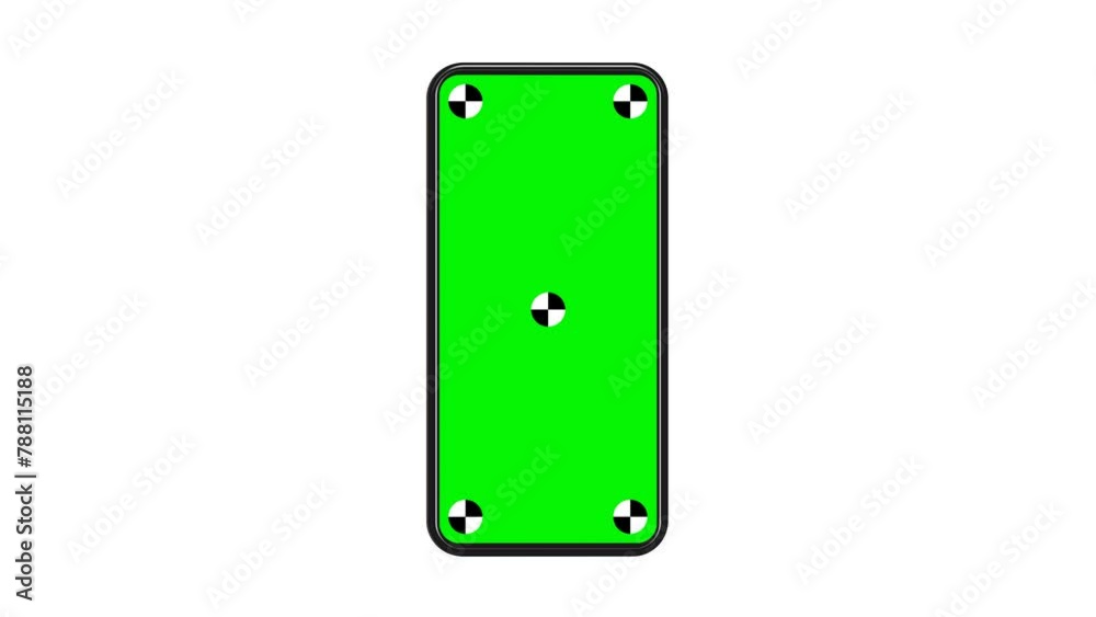 Poster mobile phone mockup 3d animation with green chroma key screen and motion tracking markers. file incl