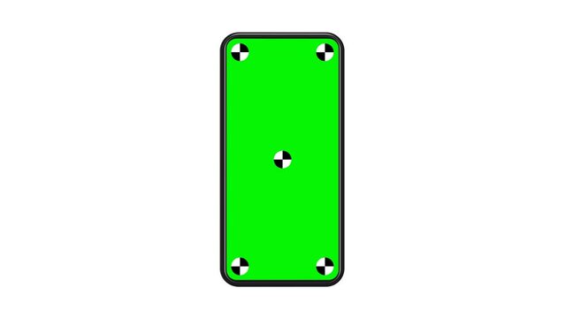 Mobile Phone mockup 3D animation with green chroma key screen and motion tracking markers. File includes RGB and alpha channel for transparent background on video editing programs.