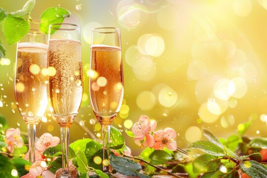 Celebrate with Style and Effervescence: Let the Cork Pop at Your Next Event, Featuring Bubbly Champagne and Festive Bubbles in Luxury Drink Illustrations