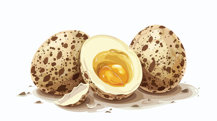 Quail eggs with brown-speckled shell peeled from spot