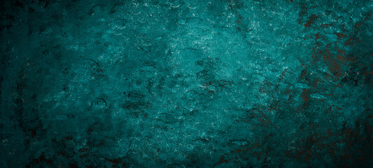 Dark turquoise stone texture. Old background with oxidized metal elements. Free space for text.