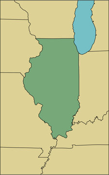 Map of Illinois, Map of Illinois, with borders of surrounding states.

