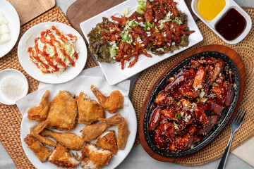 Korean food, chicken, barbecue, fried, old days, whole chicken, boneless, chicken feet, spicy, cabbage, salt, mustard, sauce