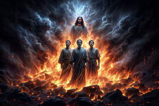 Shadrach, Meshach, and Abednego in Fiery Furnace: Biblical Scene