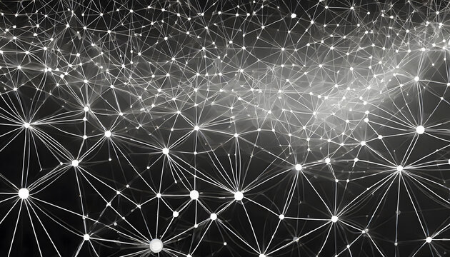 Abstract digital background of points and lines. Glowing black plexus. Big data. Network. Generative AI.