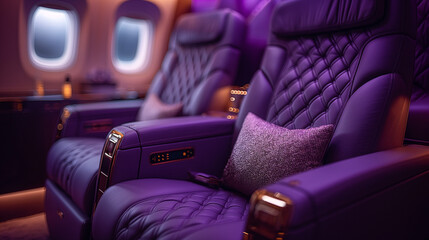 Lila Sitze im Flugzeugabteil - Purple seats in the airplane compartment