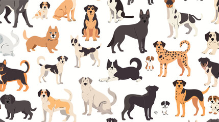 Seamless pattern with different dogs and puppies on white background 