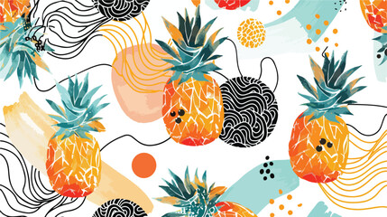 Seamless pattern with exotic pineapple fruits geometric