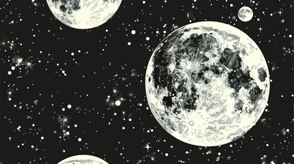 Seamless pattern with full moon in outer space - obrazy, fototapety, plakaty