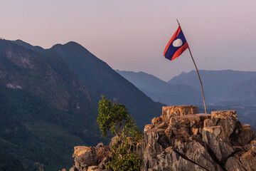 Laotian flag at Nong Khiaw viewpoint, Laos