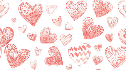 Seamless pattern with pink hand drawn hearts on white