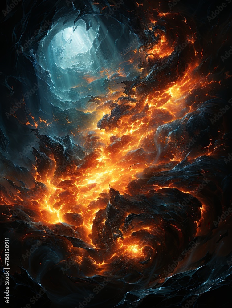 Poster Illuminate your space with striking paintings capturing the dynamic majesty of lightning bolts. Electrify your surroundings with the raw power and beauty of nature's fury, Generative AI.