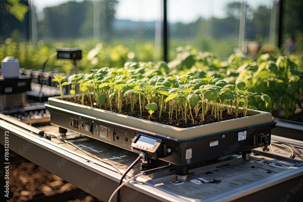 Poster image showcases modern equipment for soil cultivation, enhancing crop yield. emphasize innovative me