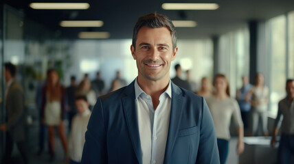 Successful business woman standing creative office