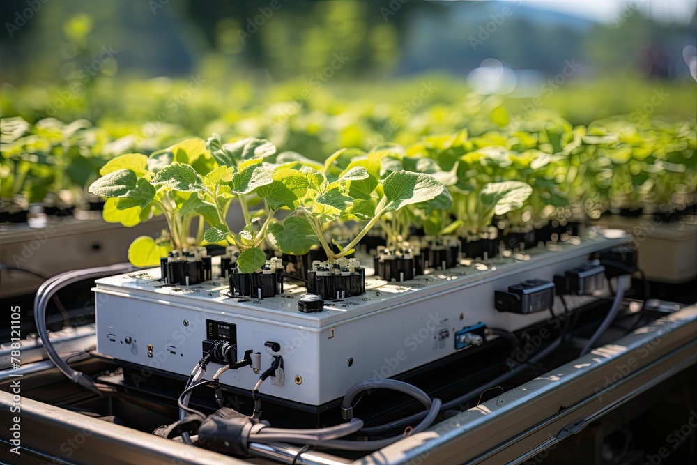 Poster image showcases modern equipment for soil cultivation, enhancing crop yield. emphasize innovative me