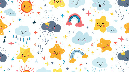 Seamless weather pattern with cute faces of clouds