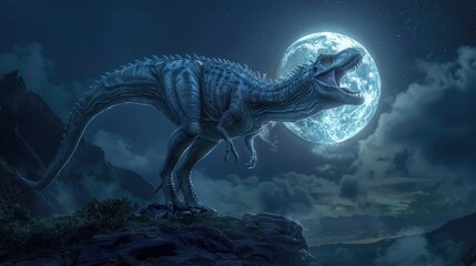 A young gorgosaurus learning to howl under the moonlight