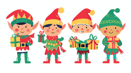 Obraz na płótnie Canvas Set of Four Christmas elves isolated on white background