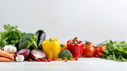 top view fresh vegetable on white background